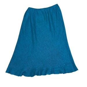 Bryn Walker Teal  Linen Ruffle Hem Elastic Waist A-Line Skirt Women's Size Large